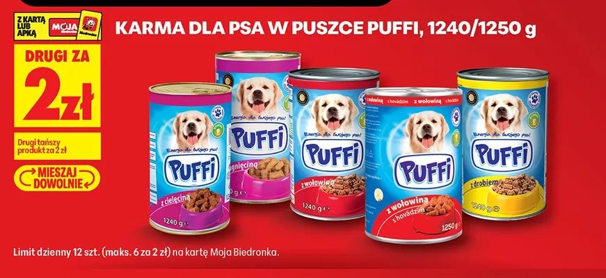 Karma dla psa w puszce Puffi z wołowiną promocja w Biedronka