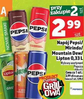Napój Pepsi / Mirinda / Mountain Dew / Lipton 0,33l promocja w TOPAZ