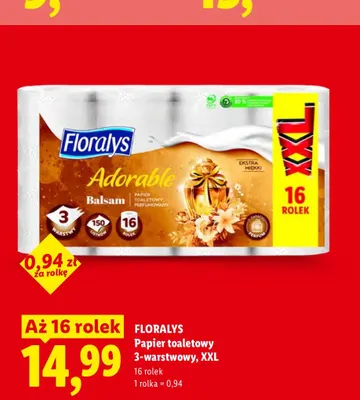 Papier toaletowy 3-warstwowy XXL Floralys promocja w Lidl