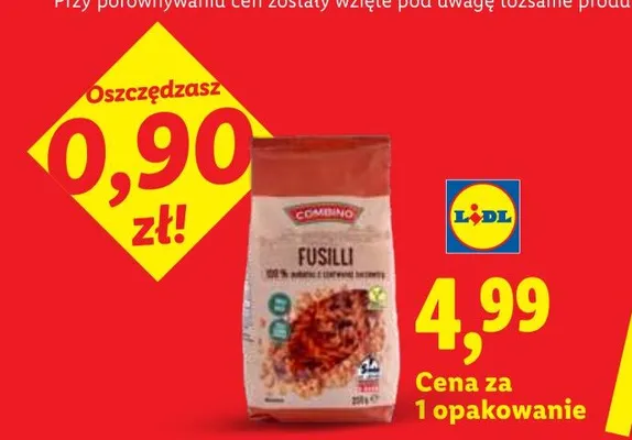 Makaron Fusilli z czerwonej soczewicy Combino promocja w Lidl