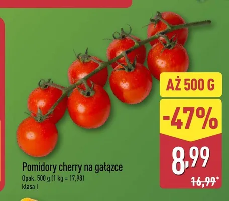 Pomidory cherry na gałązce klasa I promocja w Aldi