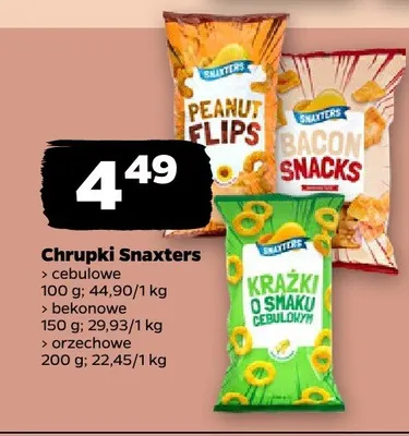Chrupki Snaxters cebulowe, bekonowe, orzechowe promocja w Netto