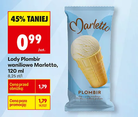 Lody Plombir waniliowe Marletto promocja w Biedronka