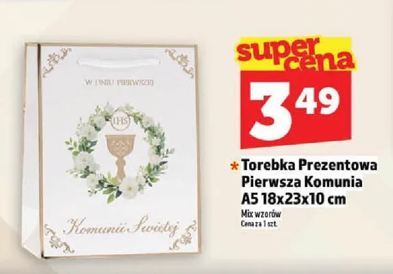 Torebka Prezentowa Pierwsza Komunia A5 18x23x10cm promocja w TOPAZ