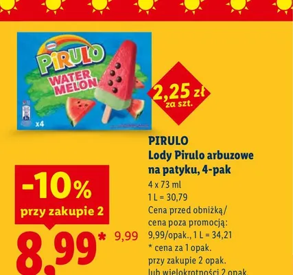Lody Pirulo arbuzowe na patyku 4-pak promocja w Lidl