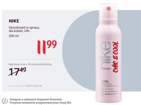 Dezodorant w sprayu Nike Chic & Cool promocja w Rossmann