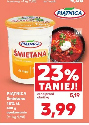 Śmietana 18% tł. Piątnica promocja w Kaufland