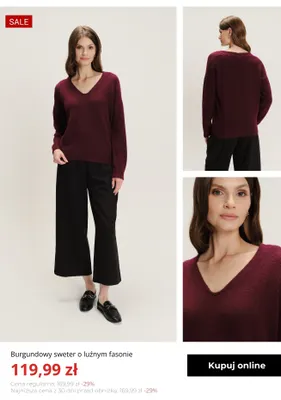 Burgundowy sweter o luźnym fasonie Greenpoint promocja w Greenpoint