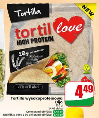 Tortilla wysokoproteinowa Dijo High Protein promocja w Dino
