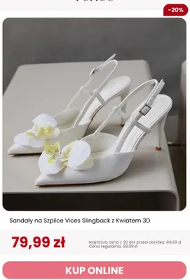 Sandały na szpilce Vices Slingback z kwiatem 3D promocja w Renee