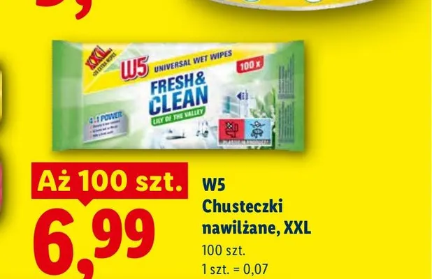 Chusteczki nawilżane W5 XXL promocja w Lidl