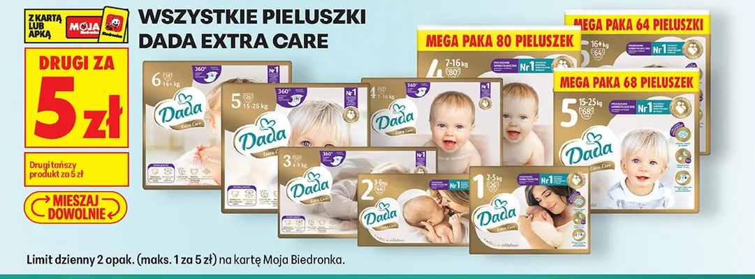 Pieluszki Dada Extra Care Mega Paka 5 promocja w Biedronka