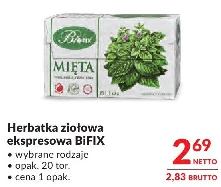 Herbatka ziołowa ekspresowa BiFIX Mięta wybrane rodzaje promocja w Makro