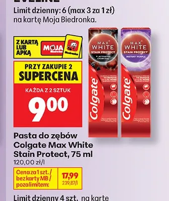 Pasta do zębów Colgate Max White Stain Protect promocja w Biedronka