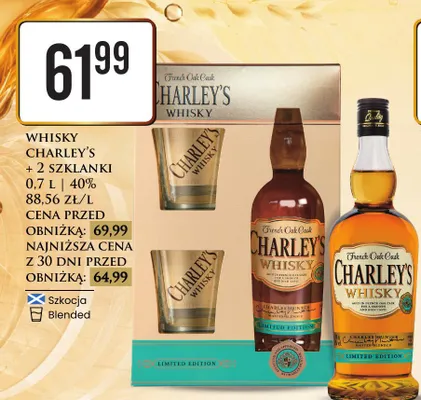Whisky Charley's + 2 szklanki promocja w Dino