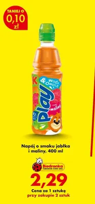 Napój o smaku jabłka i maliny Kubuś Play promocja w Biedronka