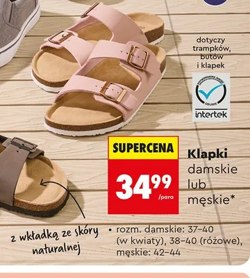 Klapki damskie CLEVÉ z wkładką ze skóry naturalnej promocja w Biedronka