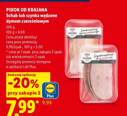 Szynka wędzona dymem czereśniowym Pikok od Krajana promocja w Lidl