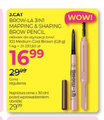 Ołówek do stylizacji brwi Brow-La 3in1 Mapping & Shaping Brow Pencil 103 Medium Cool Brown J.Cat promocja w Drogerie Jawa