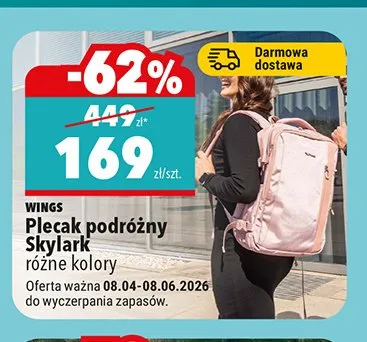 Plecak podróżny WINGS Skylark promocja w Biedronka
