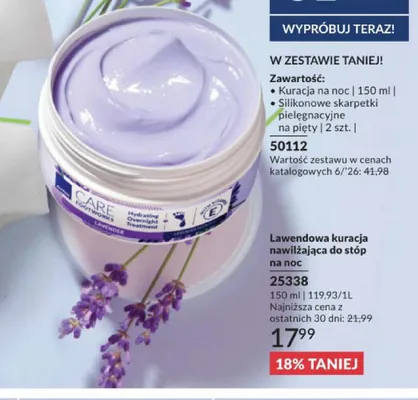 Lawendowa kuracja nawilżająca do stóp na noc Avon Care Footworks promocja w AVON