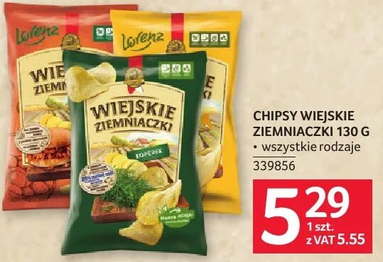 Chipsy Wiejskie Ziemniaczki 130g wszystkie rodzaje 339856 promocja w Selgros