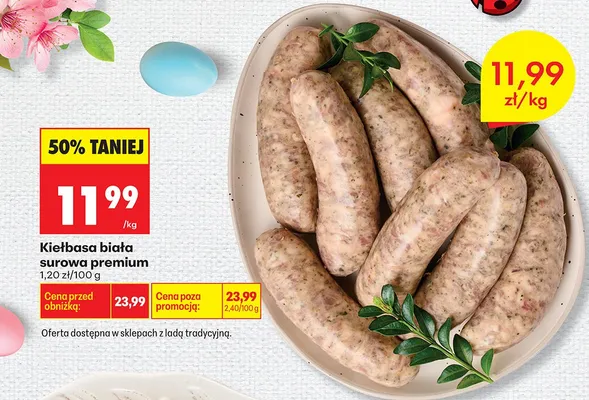 Kiełbasa biała surowa premium promocja w Biedronka