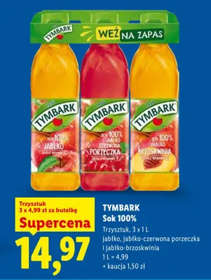 Sok 100% Tymbark Trzysztuk 3-pak promocja w Lidl