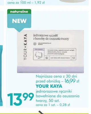 Jednorazowe ręczniki bawełniane do osuszania twarzy Your Kaya promocja w Super-Pharm