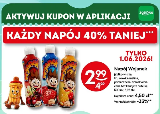 Napój Wojanek truskawka-malina promocja w Żabka