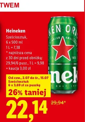 Piwo Heineken 6-pak promocja w Lidl