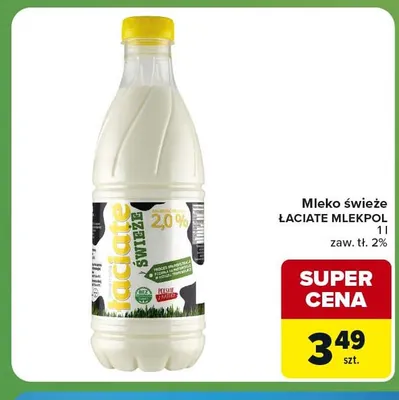 Mleko świeże Łaciate Mlekpol 2% promocja w Carrefour Express
