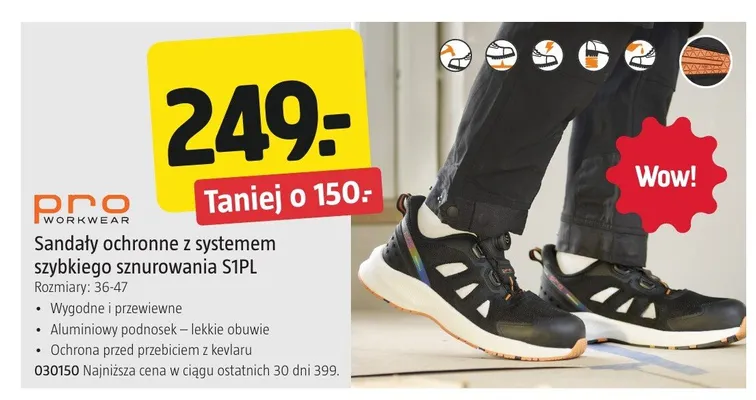 Sandały ochronne z systemem szybkiego sznurowania S1PL Pro Workwear promocja w Jula