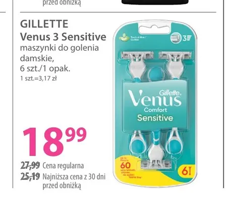 Maszynki do golenia damskie Venus 3 Sensitive Gillette promocja w Hebe