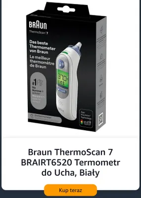 Termometr do ucha Braun ThermoScan 7 BRAIRT6520 biały promocja w Amazon