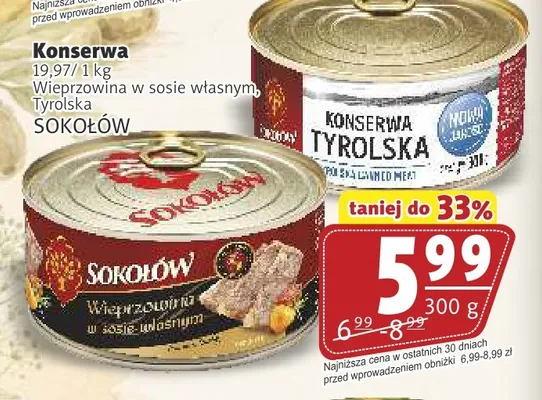Konserwa Wieprzowina w sosie własnym Sokołów promocja w Prim Market