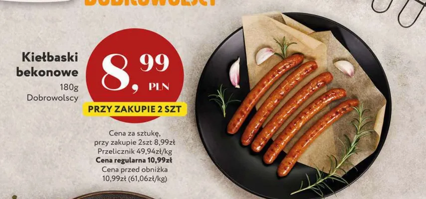 Kiełbaski bekonowe Dobrowolscy promocja w Market Point