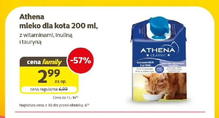 Mleko dla kota z witaminami, inuliną i tauryną Athena promocja w Super Zoo