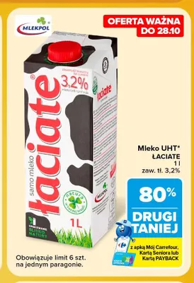 Mleko UHT Łaciate 3,2% promocja w Carrefour