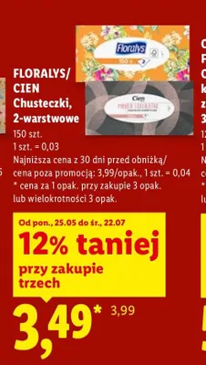Chusteczki 2-warstwowe Cien promocja w Lidl
