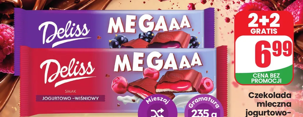 Czekolada mleczna jogurtowo-jagodowa Deliss promocja w Dino