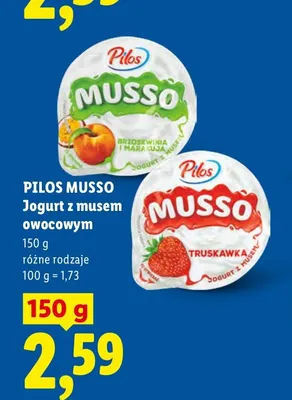 Jogurt z musem owocowym truskawka Pilos Musso promocja w Lidl