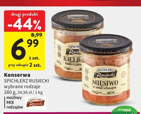 Konserwa Kiełbasa lekko czosnkowa Spichlerz Rusiecki promocja w Intermarche