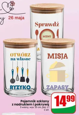 Pojemnik szklany z nadrukiem i pokrywą wys. 15cm, poj. 1l promocja w Dino