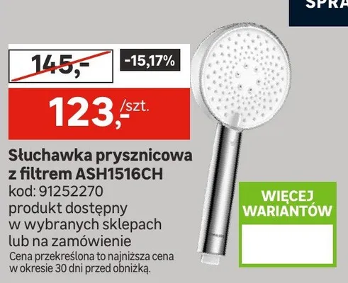 Słuchawka prysznicowa z filtrem ASH1516CH promocja w Leroy Merlin
