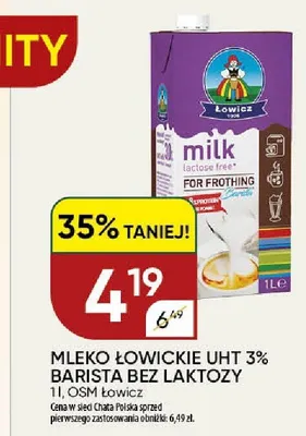 Mleko Łowickie UHT 3% Barista bez laktozy promocja w Chata Polska