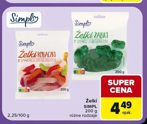Żelki robaczki o smakach owocowych Simpl promocja w Carrefour Market