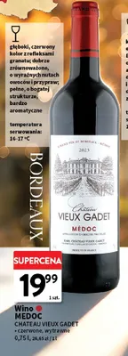 Wino czerwone Medoc Chateau Vieux Gadet wytrawne promocja w Intermarche