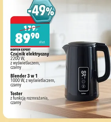 Czajnik elektryczny Hoffen Expert czarny promocja w Biedronka