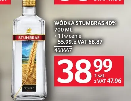 Wódka Stumbras 40% 1 l promocja w Selgros
